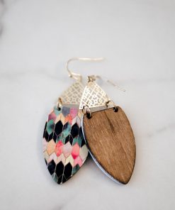 Wood Colourful Geometric Earrings