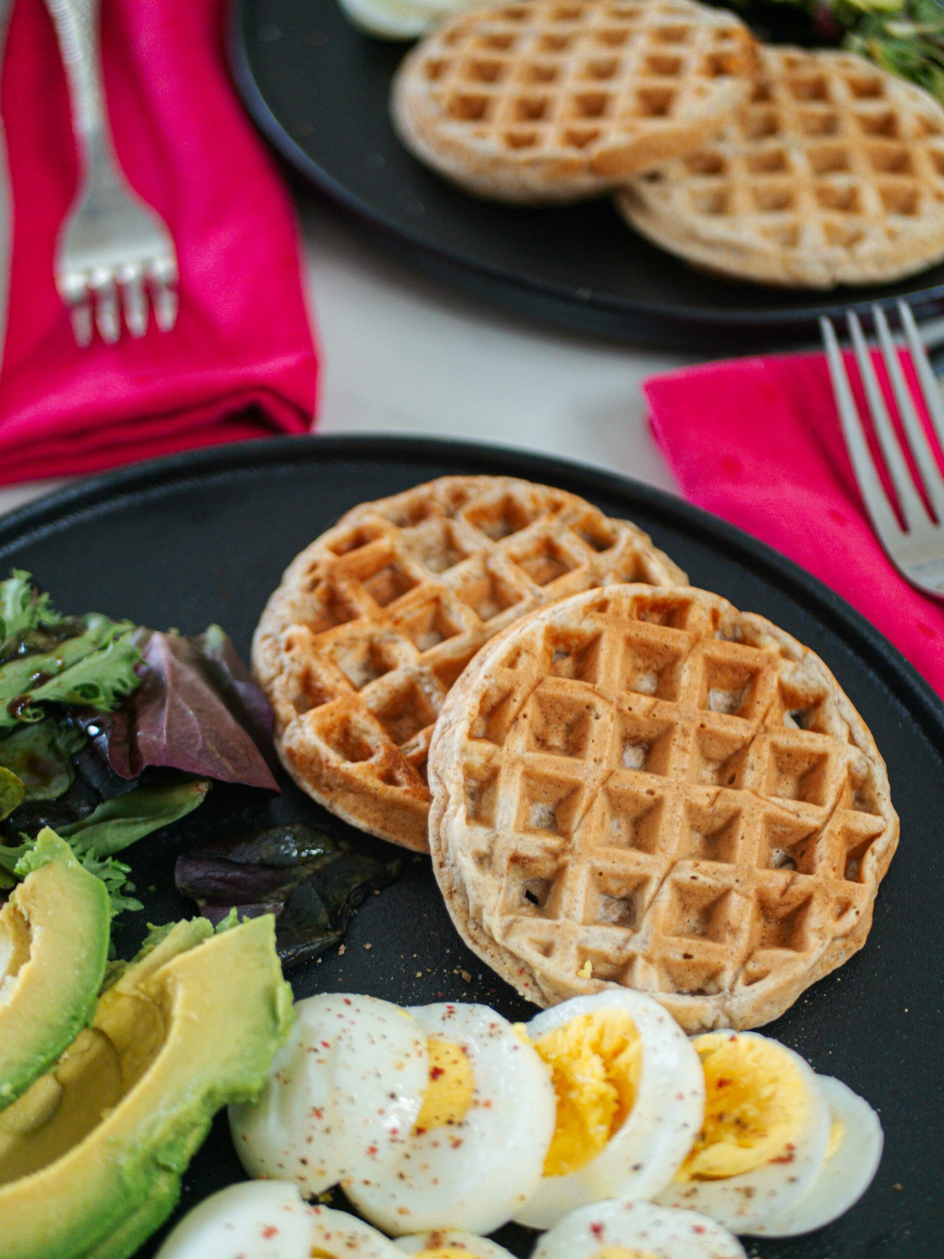 A Wholesome Sunday Brunch: Waffles, Eggs, and Avocados